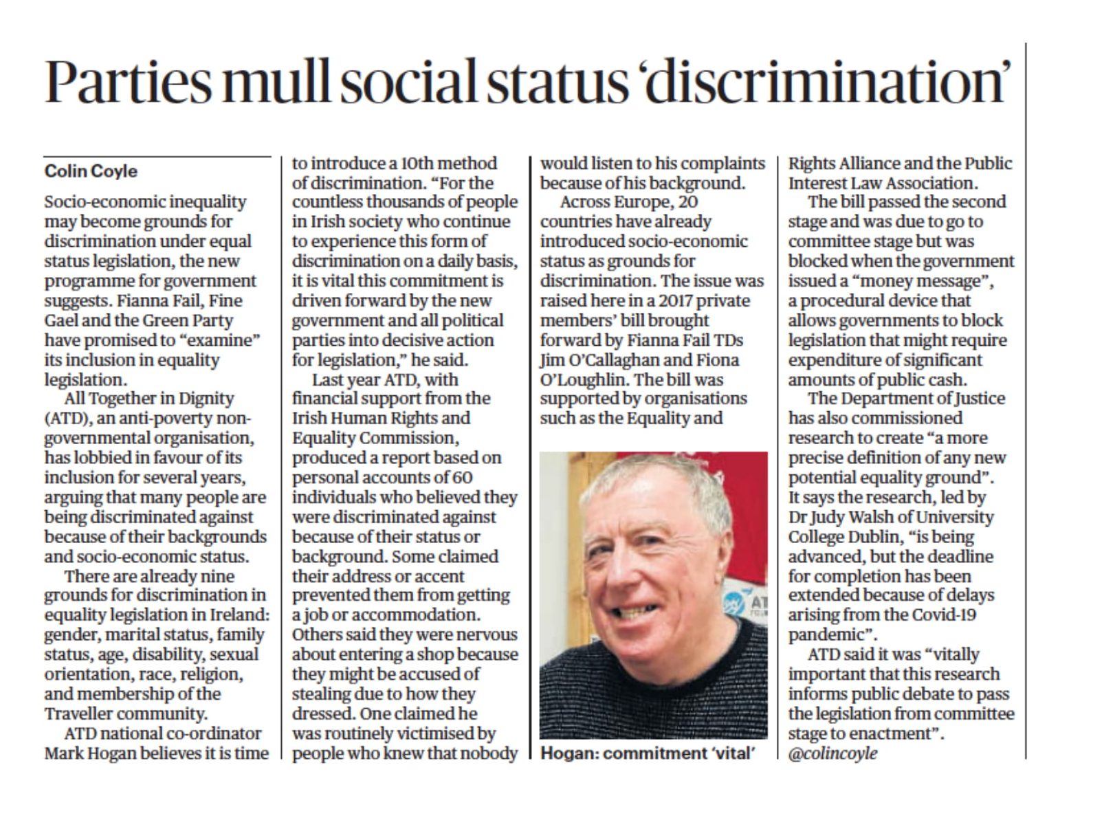 Parties mull social status ‘discrimination’ All Together in Dignity